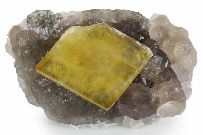 Golden Barite Crystal on Fluorite - Xiefang Mine, China #360503